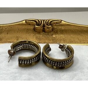 Silpada 925 Sterling Brass Coil Rope P0382 Modernist Hoop Earrings Old Money